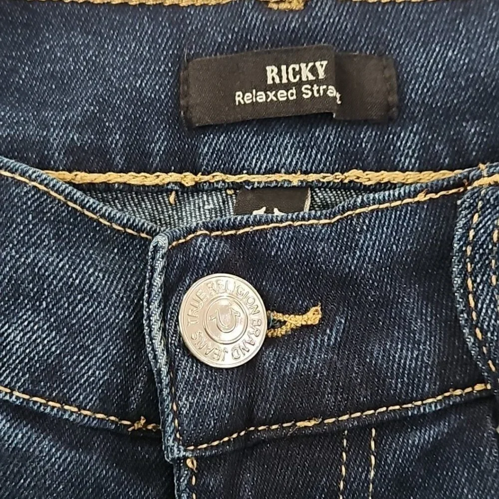 True Religion Ricky Jeans Men's 34 x 34 Relaxed Straight Blue Denim NWT Flap Pkt